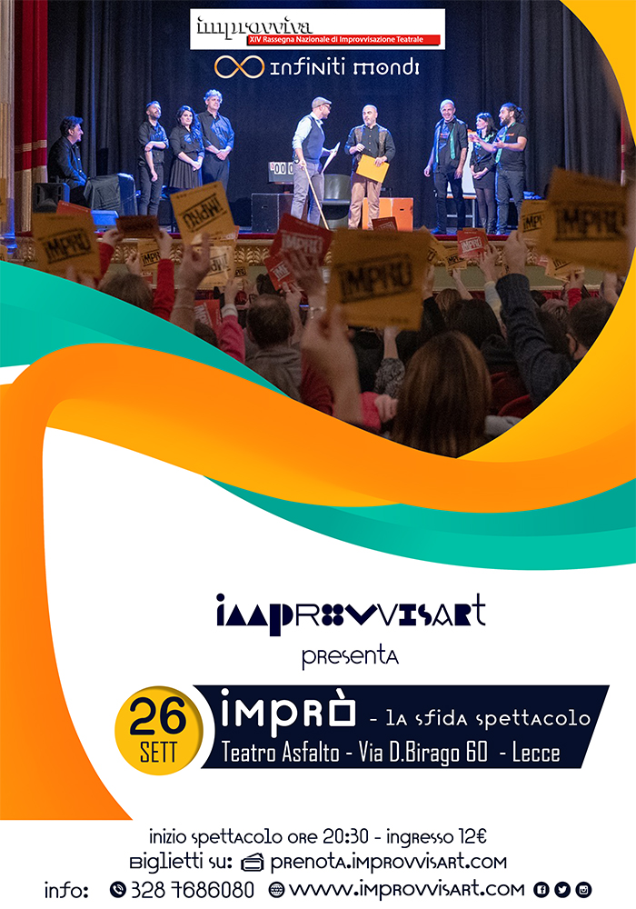 Imprò - la sfida spettacolo venerdì 26 settembre al Teatro Asfalto di Lecce per la stagione Improvviva Imprò - la sfida spettacolo venerdì 26 settembre al Teatro Asfalto di Lecce per la stagione Improvviva