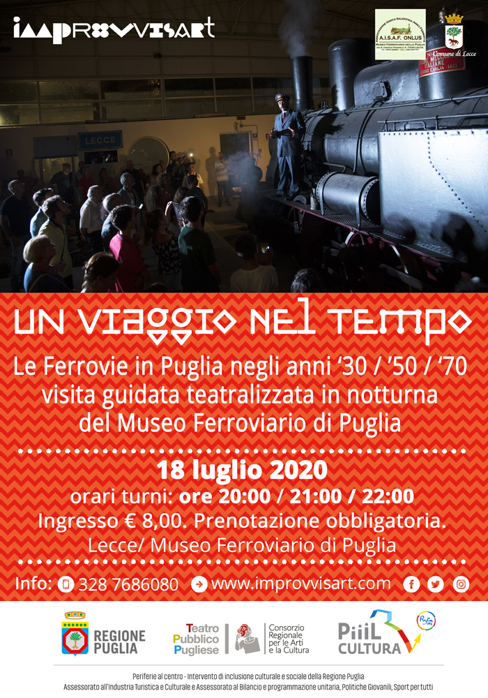 "Un viaggio nel tempo" - visita teatralizzata in notturna sabato 18 luglio al Museo Ferroviario di Puglia